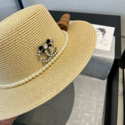 FLAT STRAW HAT WITH BOW BROWN 673922