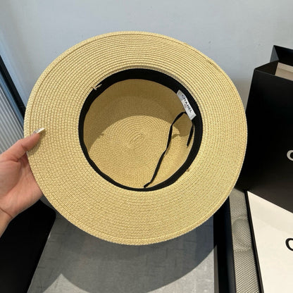 FLAT STRAW HAT WITH BOW BROWN 673922