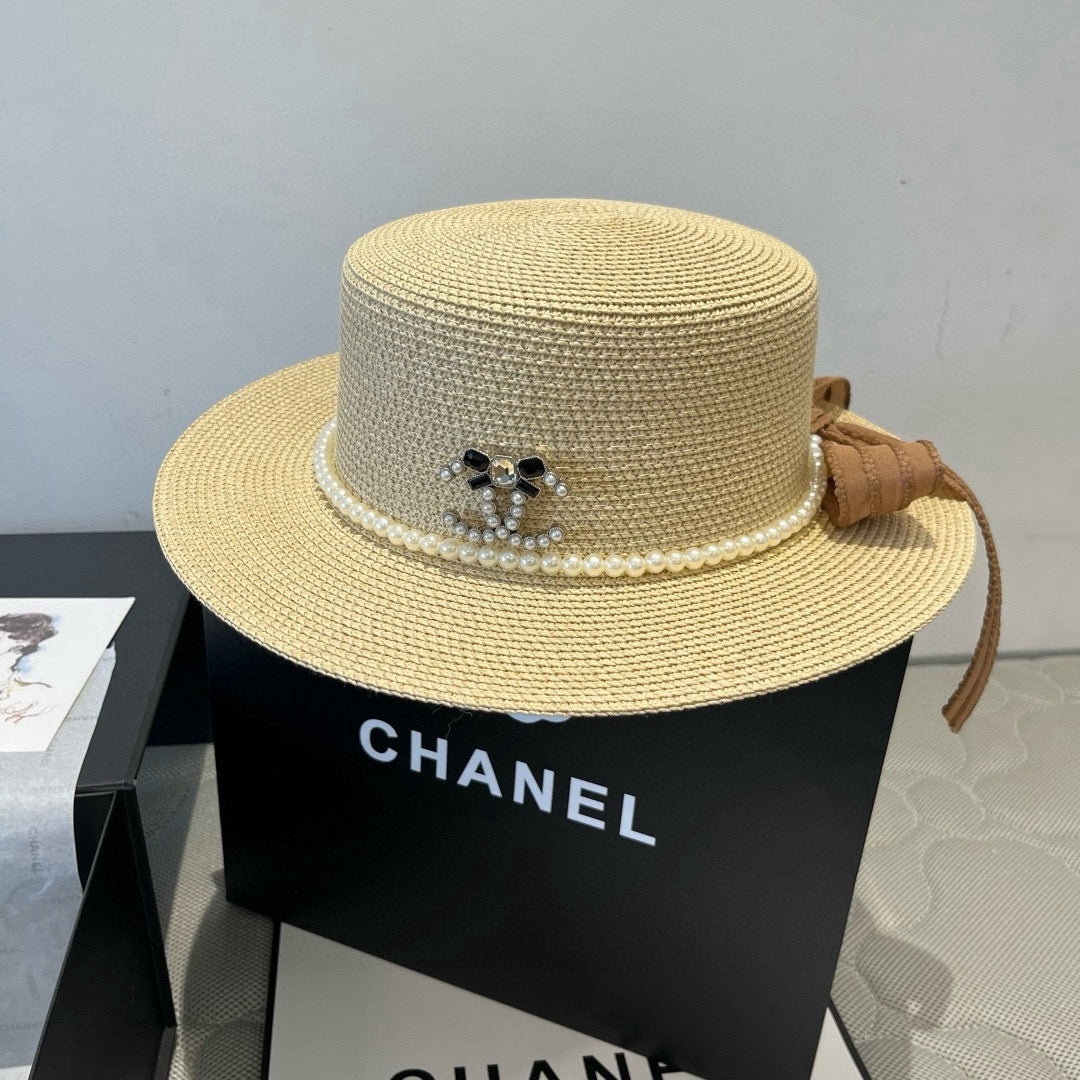 FLAT STRAW HAT WITH BOW BROWN 673922