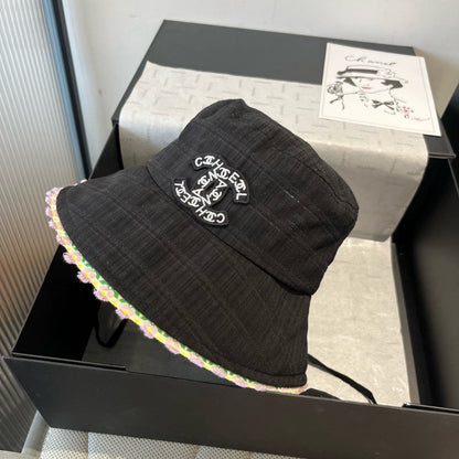 BLACK BUCKET HAT WITH FLORAL BORDER 673996