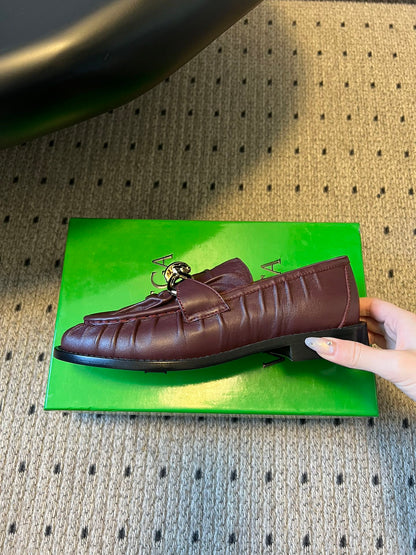 BOTTEGA VENETA 26S LOAFERS IN DARK BROWN LAMBSKIN WITH GOLD HARDWARE