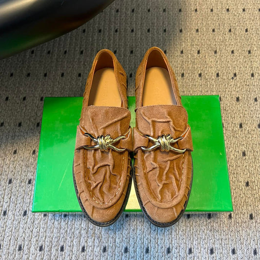 BOTTEGA VENETA 26S LOAFERS IN BROWN SUEDE WITH GOLD HARDWARE