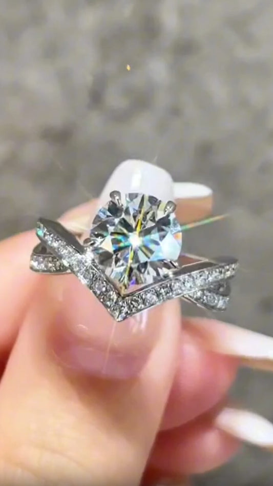 2 Carat Halo Crown Cross-Over lab-grown Diamond Engagement Ring in Platinum