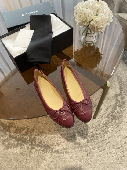 BALLET FLATS BURGUNDY QUILTED LAMBSKIN