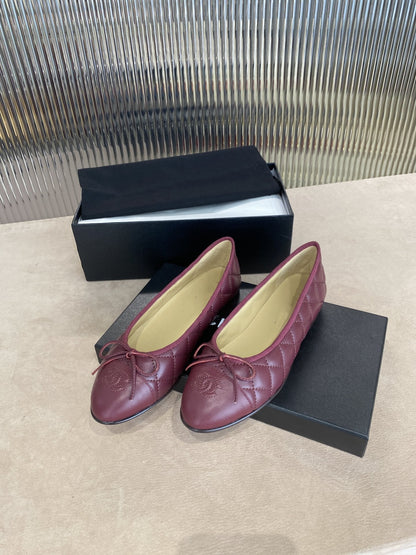 BALLET FLATS BURGUNDY QUILTED LAMBSKIN