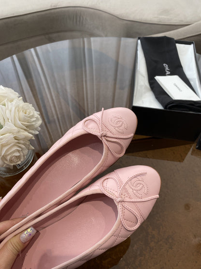 BALLET FLATS PINK QUILTED LAMBSKIN