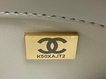 Chanel Style Mini Trendy Flap Bag with Top Handle 20cm White Lambskin Gold Hardware – Style214