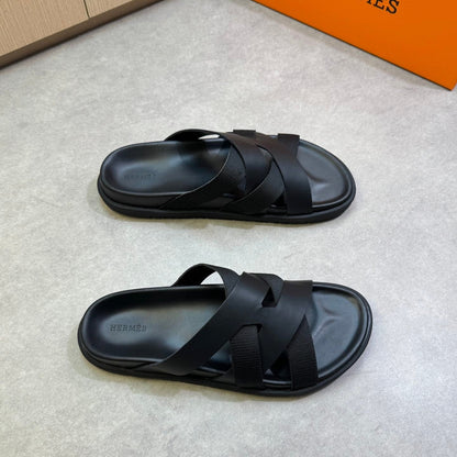 KAZIMIR SANDAL IN BLACK CALFSKIN AND CANVAS