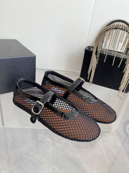 MARY JANE SHOES IN BLACK MESH AND LEATHER