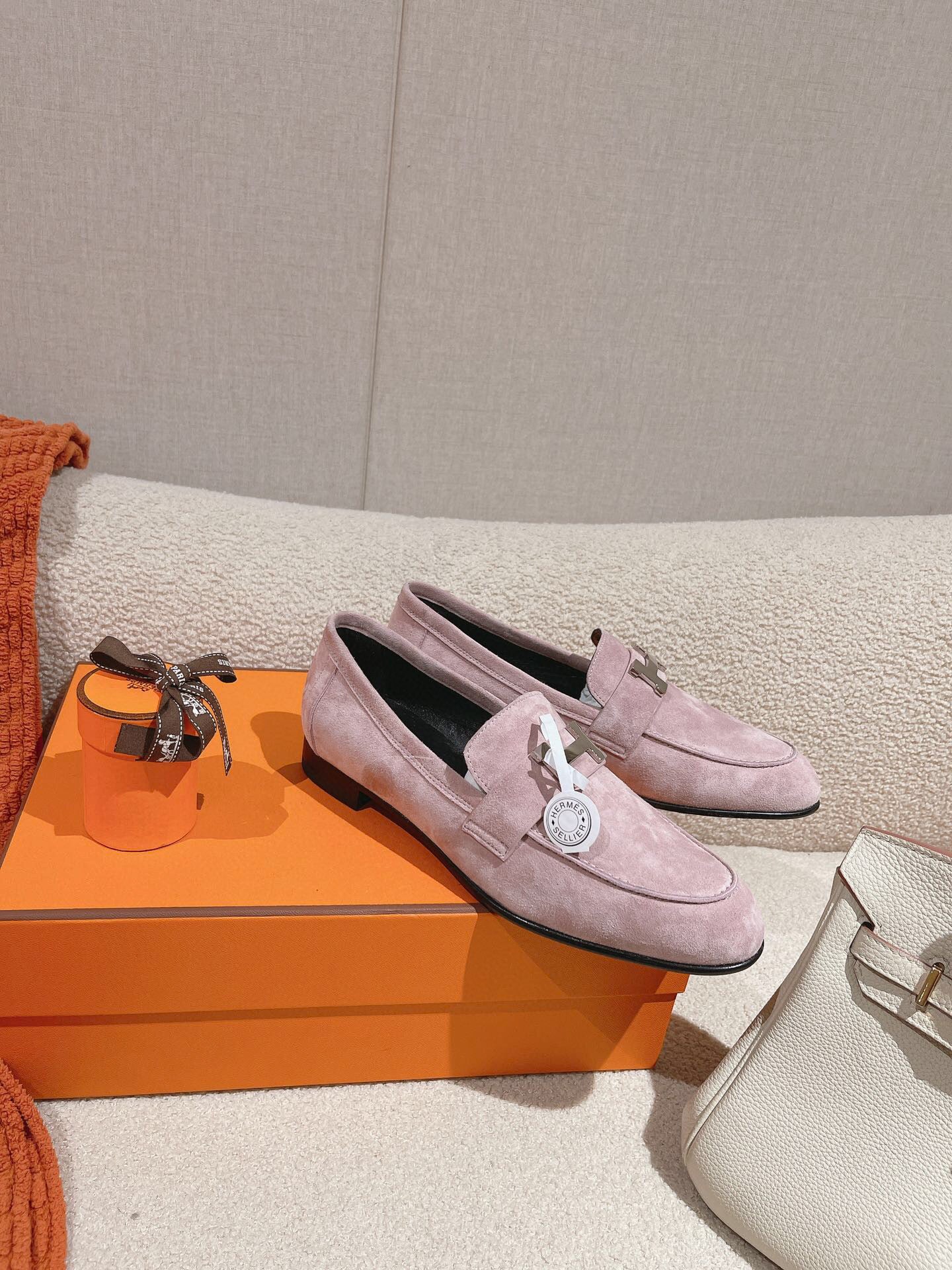 HM PARIS LOAFER IN PINK SUEDE SILVER HARDWARE