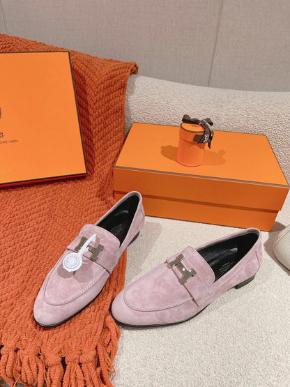 HM PARIS LOAFER IN PINK SUEDE SILVER HARDWARE