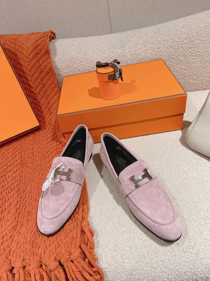 HM PARIS LOAFER IN PINK SUEDE SILVER HARDWARE