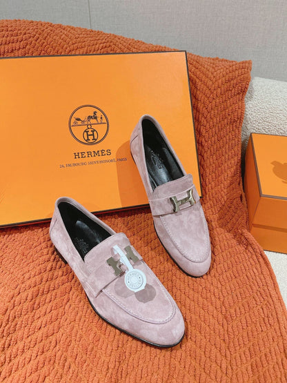 HM PARIS LOAFER IN PINK SUEDE SILVER HARDWARE