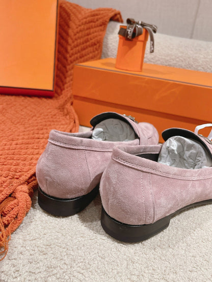 HM PARIS LOAFER IN PINK SUEDE SILVER HARDWARE