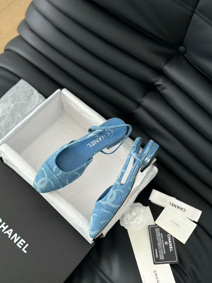 CC FLAT SLINGBACK IN LIGHT BLUE DENIM