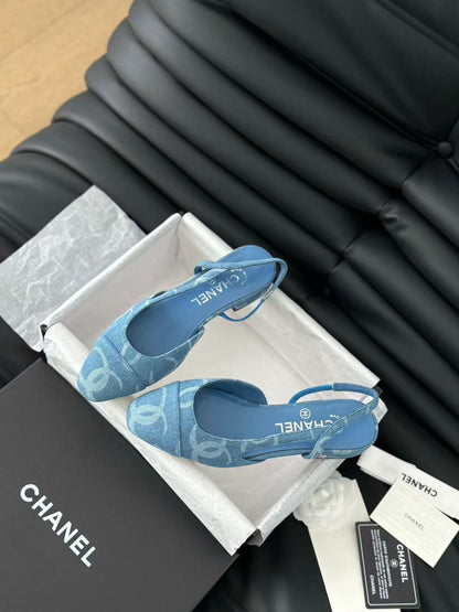 CC FLAT SLINGBACK IN LIGHT BLUE DENIM
