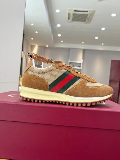 GG SNEAKERS IN BROWN AND BEIGE CANVAS MIX SUEDE