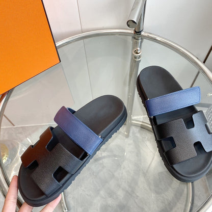 Chypre Sandal Black with blue straps Leather