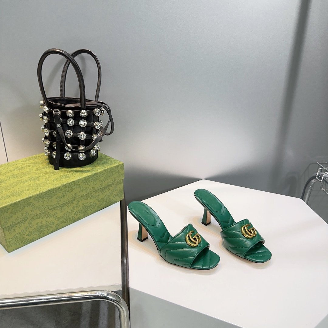 GG SANDALS HIGH-HEELED GREEN