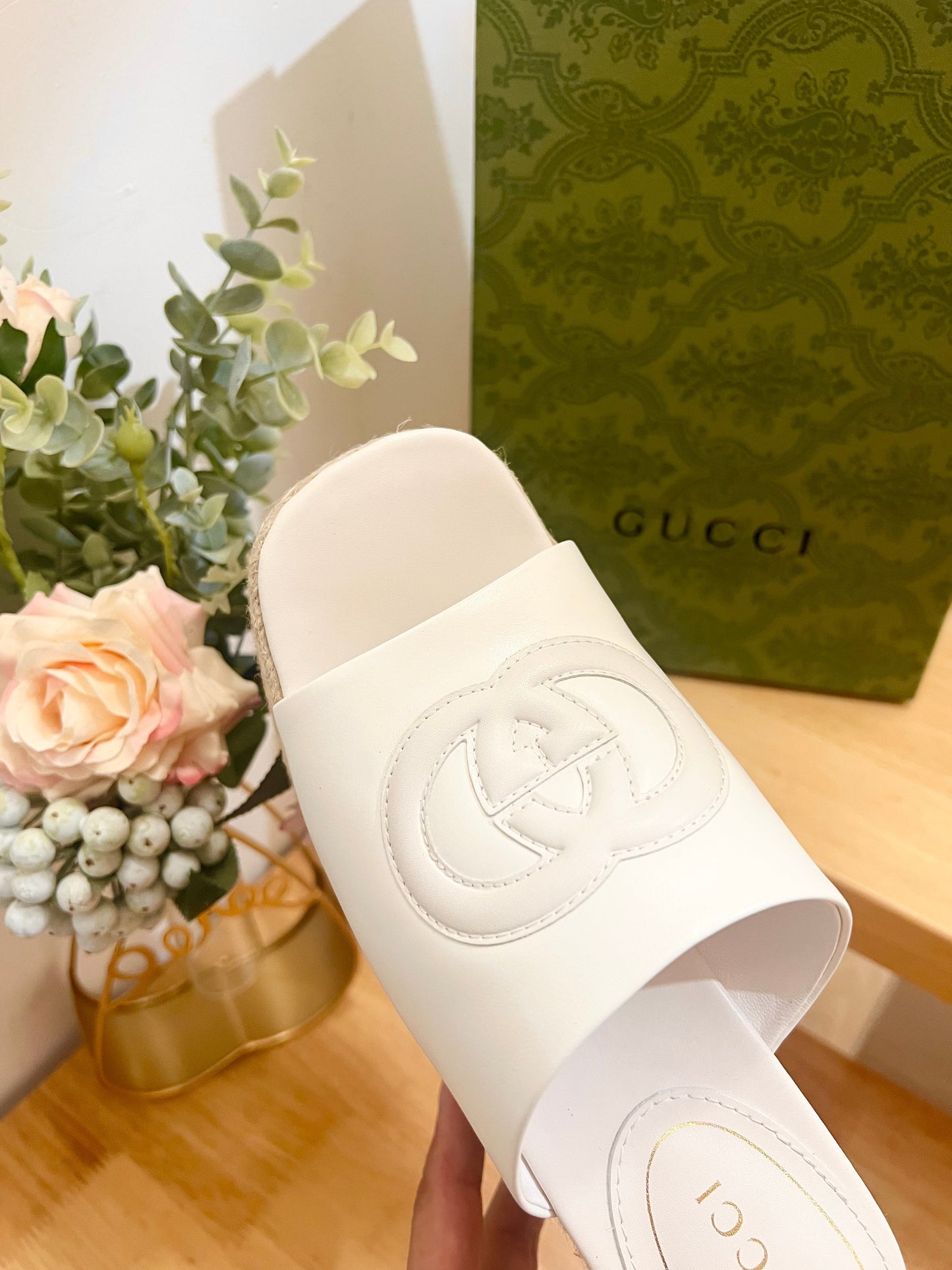 HIGH 10CM WEDGE SANDALS IN WHITE SHEEPSKIN