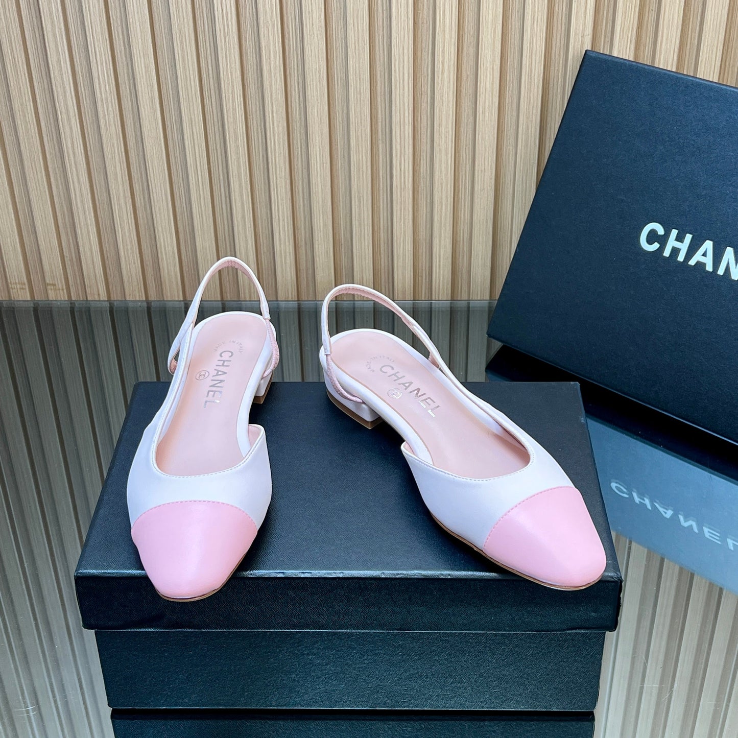 CHANEL 25S SLINGBACK SHOE FLATS IN LIGHT PINK CALFSKIN