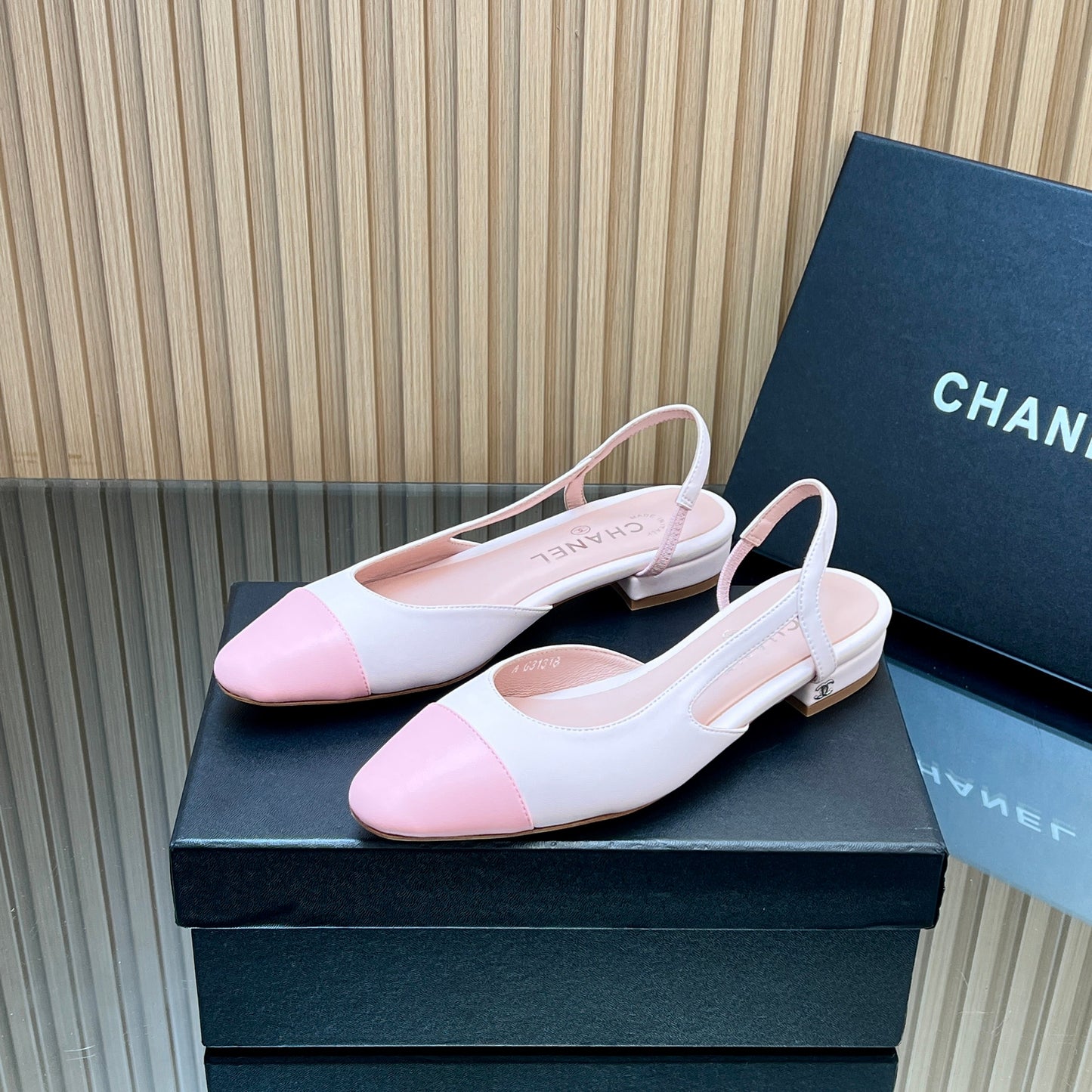 CHANEL 25S SLINGBACK SHOE FLATS IN LIGHT PINK CALFSKIN