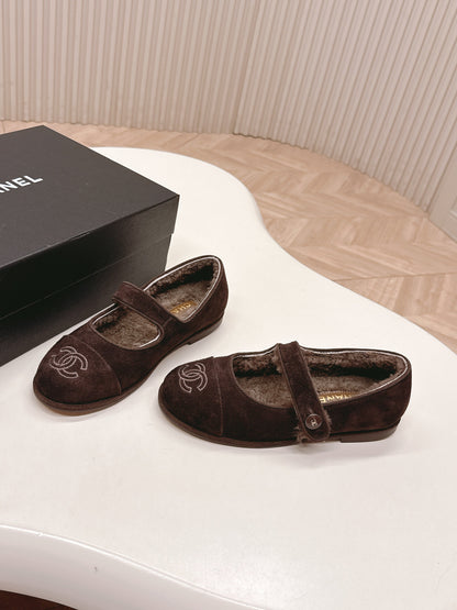 CHANEL FLAT MARY JANE SHOES 25S IN DARK BROWN VELVET