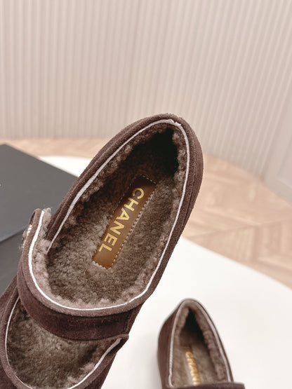 CHANEL FLAT MARY JANE SHOES 25S IN DARK BROWN VELVET