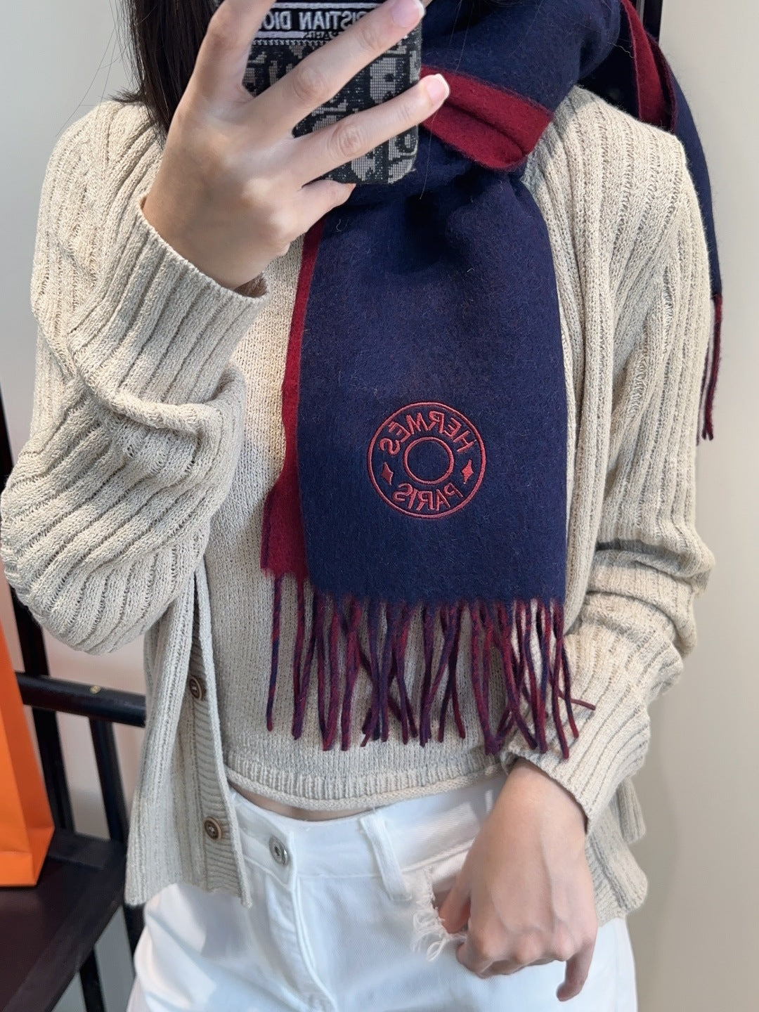 HERMES 25S SCARF 190 IN CASHMERE 854619