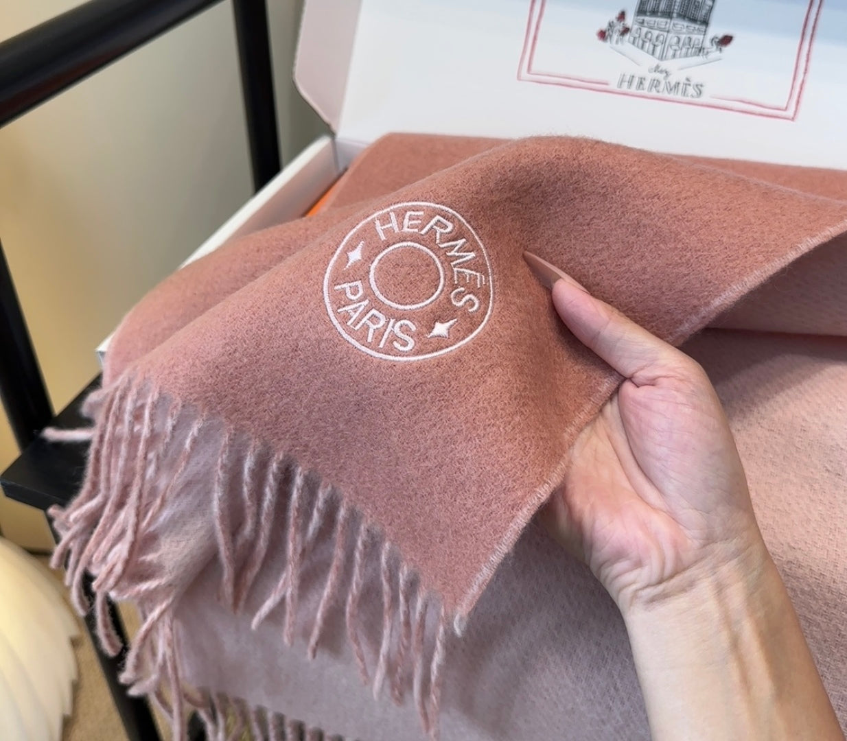 HERMES 25S SCARF 190 IN CASHMERE 854621