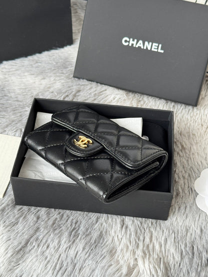 CHANEL 25S CLASSIC CARD HOLDER 11 IN BLACK LAMBSKIN GOLD HARDWARE