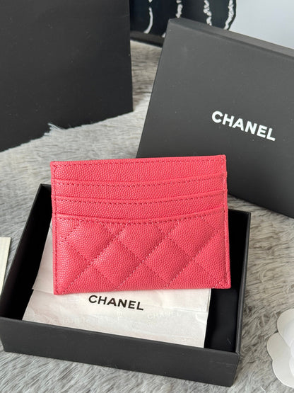 CHANEL 25S CARD HOLDER 11 IN WATERMELON CAVIAR GOLD HARDWARE