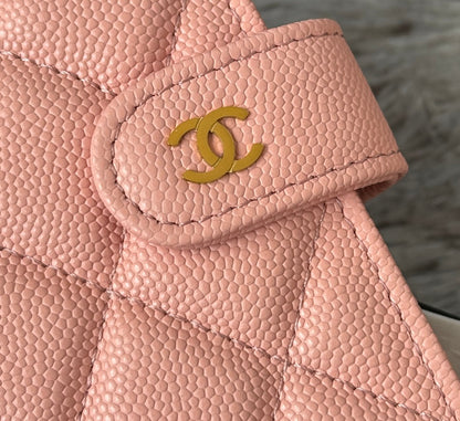 CHANEL 25S MULTI PURPOSE PASSPORT WALLET 15 IN PEACH PINK CALFSKIN GOLD HARDWARE