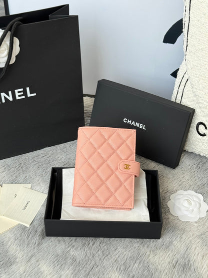 CHANEL 25S MULTI PURPOSE PASSPORT WALLET 15 IN PEACH PINK CALFSKIN GOLD HARDWARE