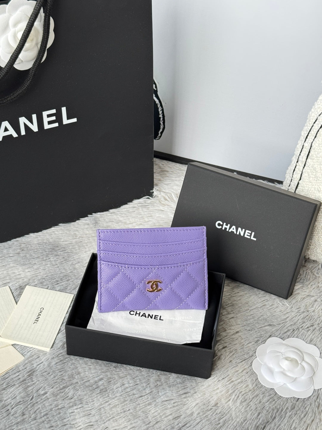 CHANEL 25S CARD HOLDER 11 IN LAVENDER PURPLE CAVIAR GOLD HARDWARE