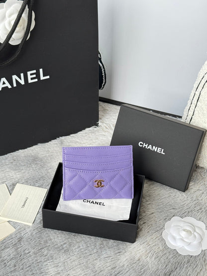 CHANEL 25S CARD HOLDER 11 IN LAVENDER PURPLE CAVIAR GOLD HARDWARE