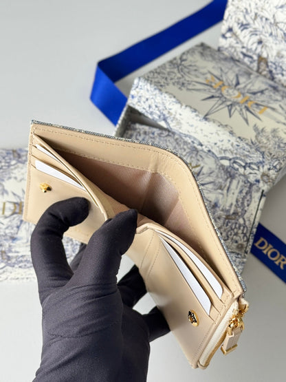 DIOR 25S 30 MONTAIGNE DAHLIA WALLET 11 IN LIGHT BLUE DIOR OBLIQUE JACQUARD