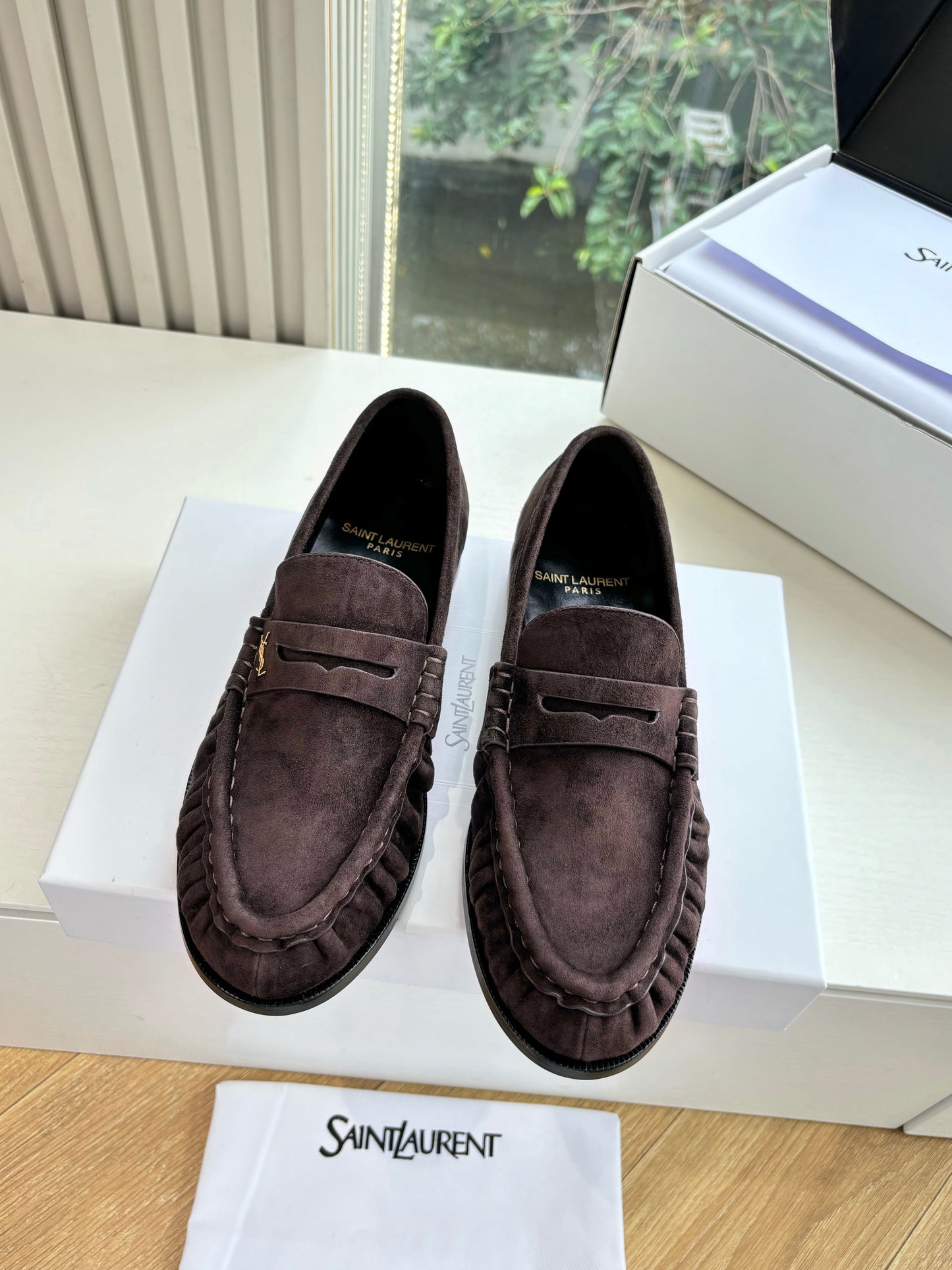 YSL 25S LOAFERS IN DARK BROWN SUEDE