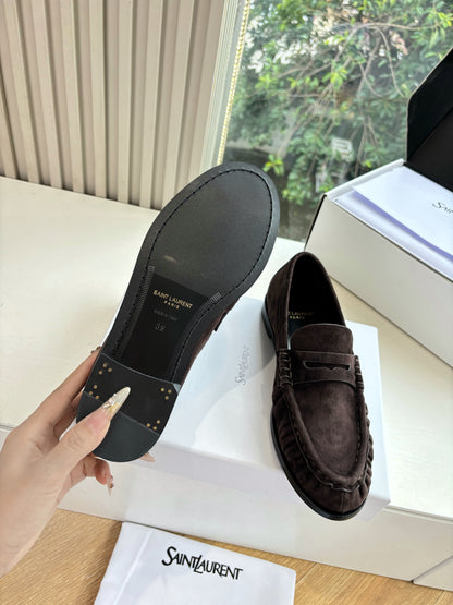 YSL 25S LOAFERS IN DARK BROWN SUEDE