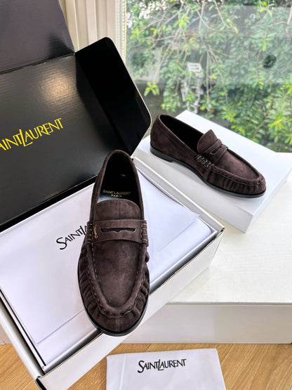 YSL 25S LOAFERS IN DARK BROWN SUEDE