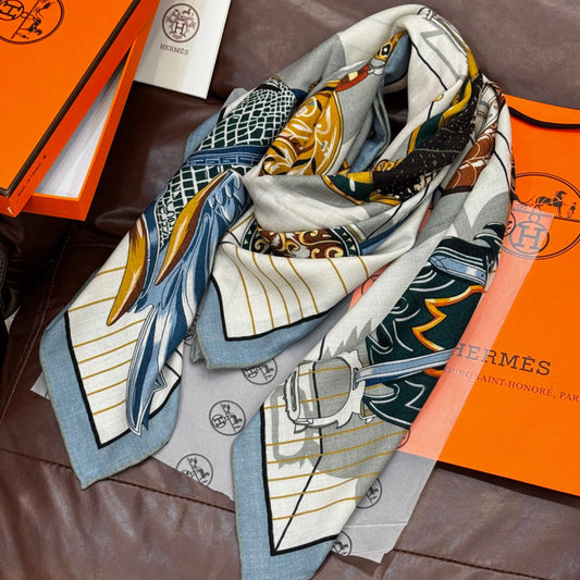 HERMES 25S SCARF 140 IN SILK CASHMERE 989488