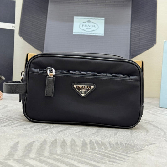 PRADA 25S CLUTCH BAG 22 IN BLACK NYLON SILVER HARDWRE