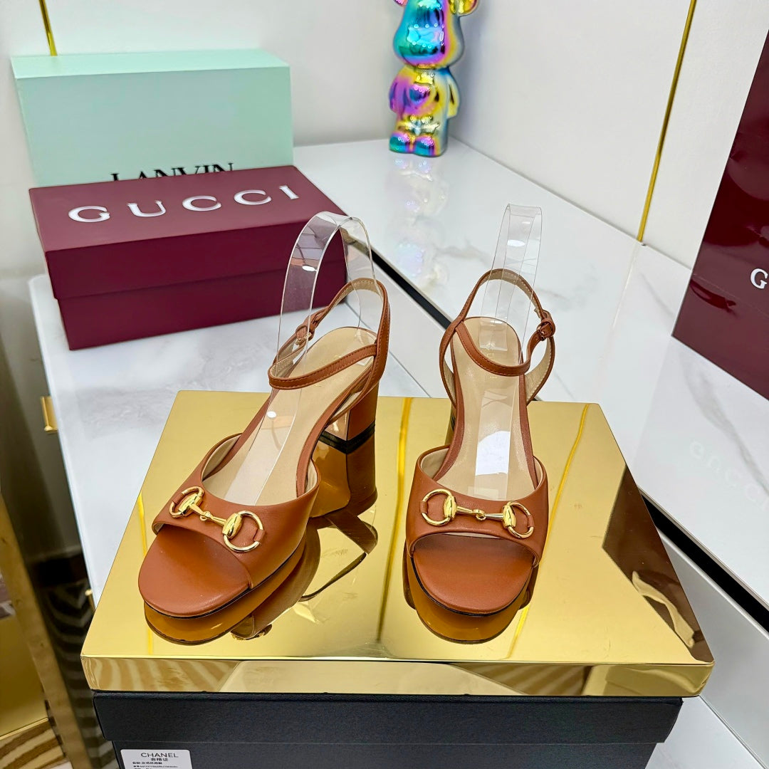 GG HEELED SANDALS 25S 65 MM IN BROWN LAMBSKIN WITH GOLD HARDWARE