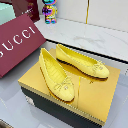 GG BALLET FLATS 25S IN YELLOW LAMBSKIN MIX GLOSSY LEATHER WITH BOW