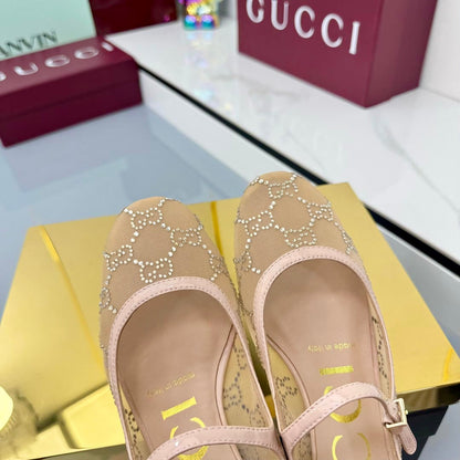 GG MARY JANE HEEL 25S 25 MM IN CAMEL BEIGE SEQUINED MESH FABRIC