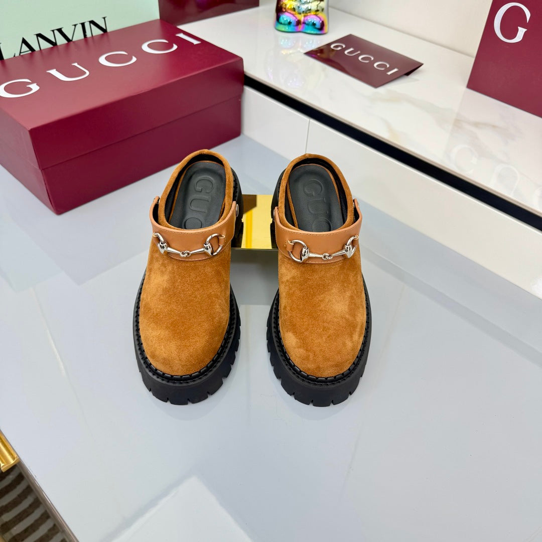 GG PLATFORM MULES 25S IN BURNT ORANGE SUEDE