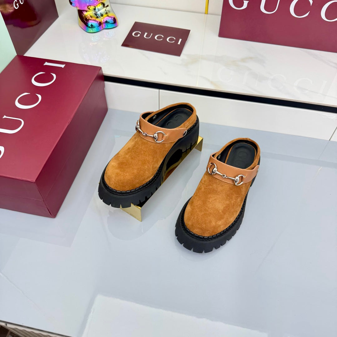 GG PLATFORM MULES 25S IN BURNT ORANGE SUEDE