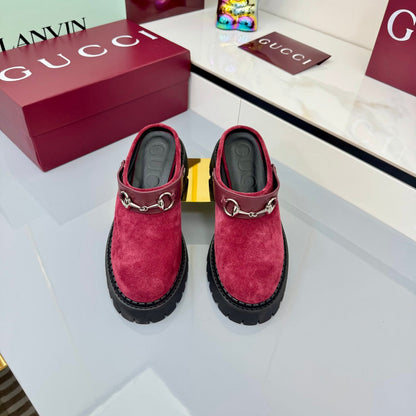 GG PLATFORM MULES 25S IN RED SUEDE