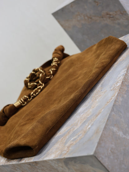 YSL 25S AMALIA 50 IN DARK CARAMEL SUEDE GOLD HARDWRE