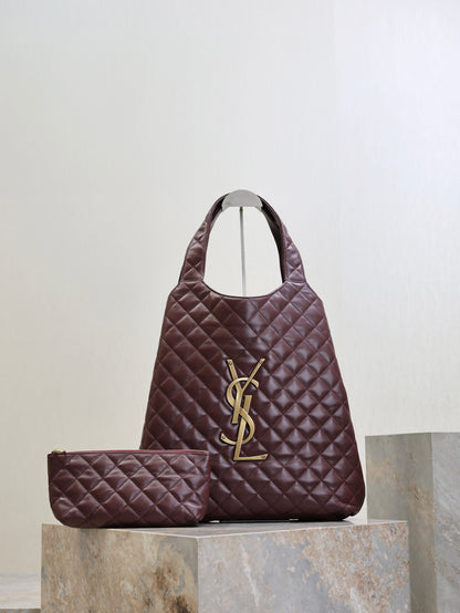 YSL 25S ICARE 27 IN ROUGE CABERNET QUILTED CALFSKIN GOLD HARDWRE